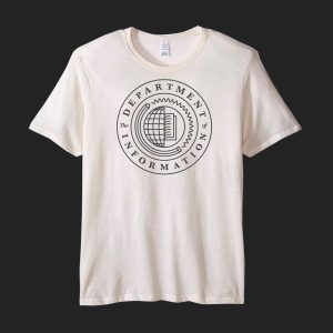 White screen-printed Department of Information insignia t-shirt