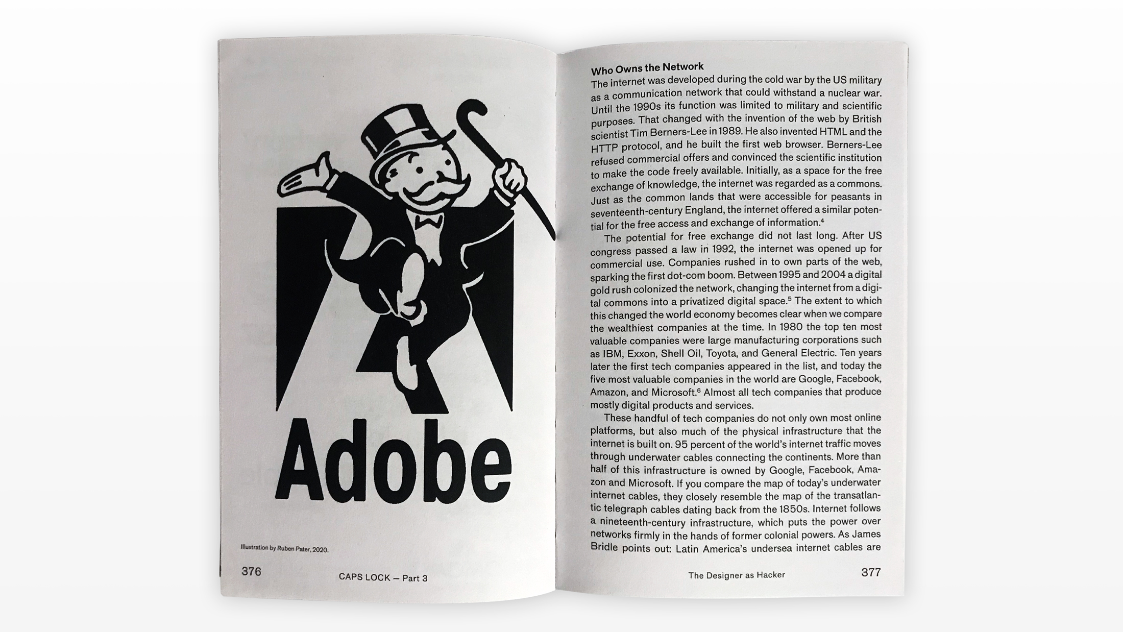 A humorous spread from CAPS LOCK: How Capitalism Took Hold of Graphic Design, and How to Escape From It by Ruben Pater