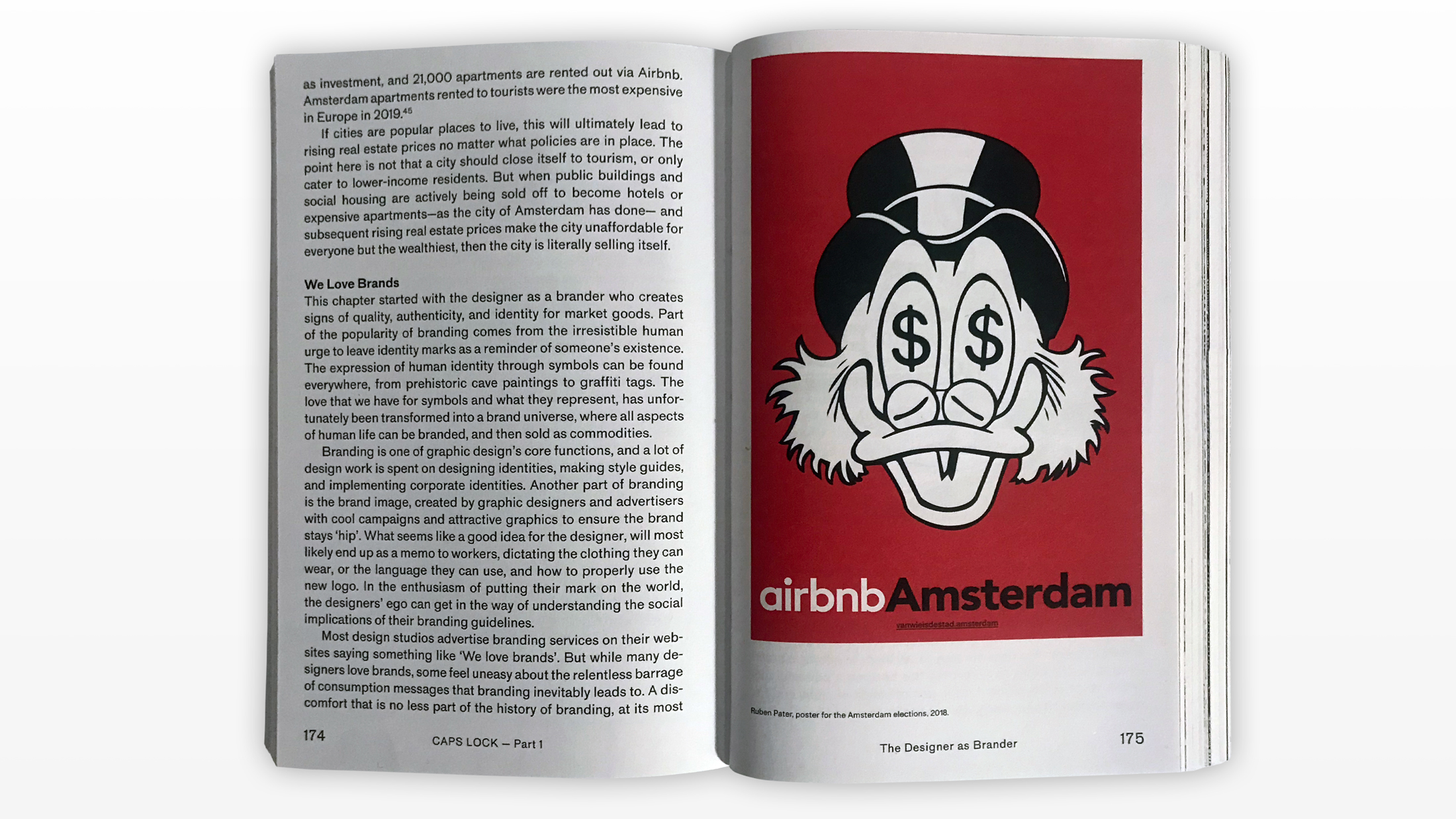 A spread from Ruben Pater's CAPS LOCK: How Capitalism Took Hold of Graphic Design, and How to Escape From It
