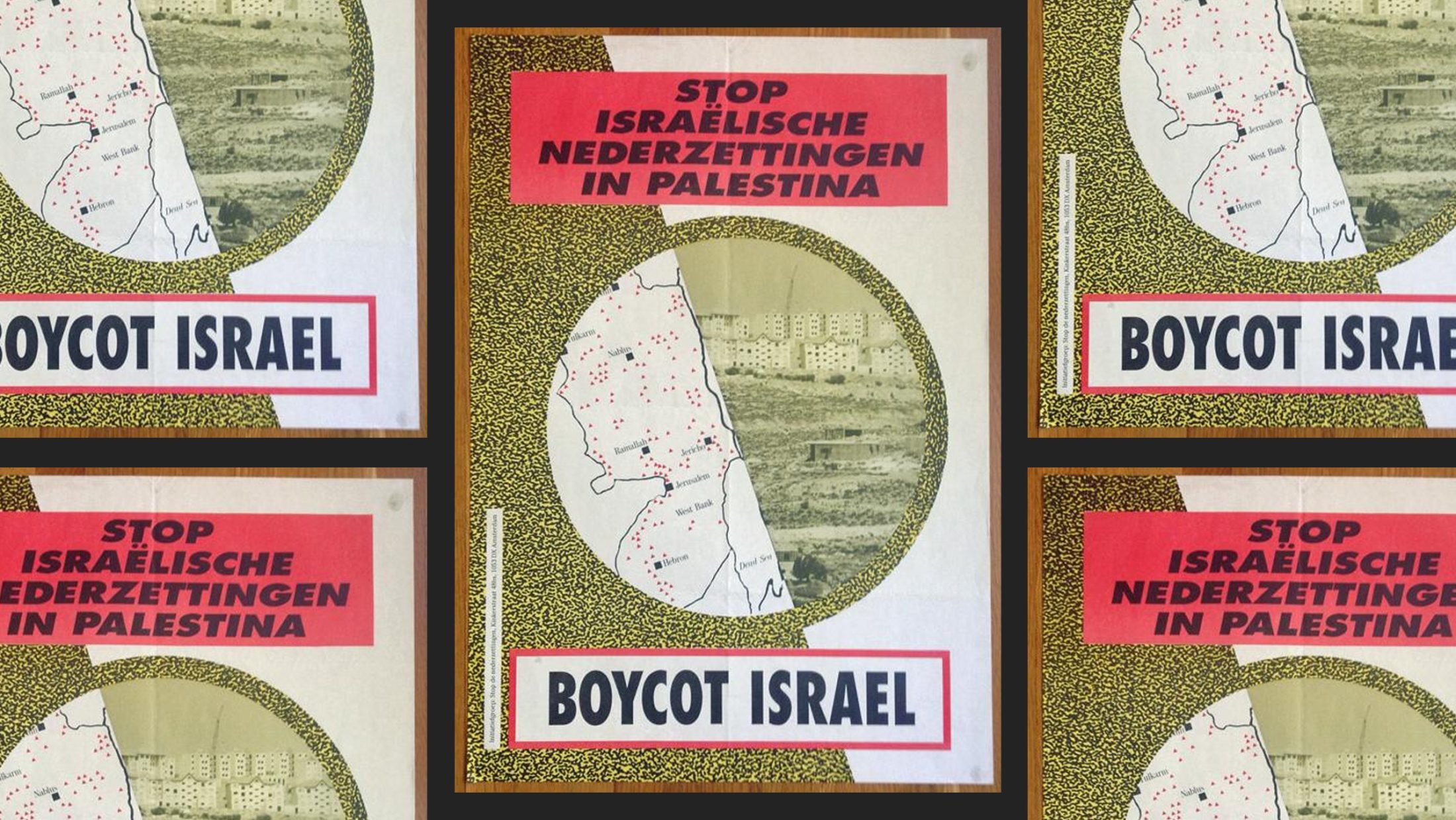 "Stop Israeli settlements in Palestine" Dutch/Netherlands BDS poster, 1970 via Palestine Poster Project