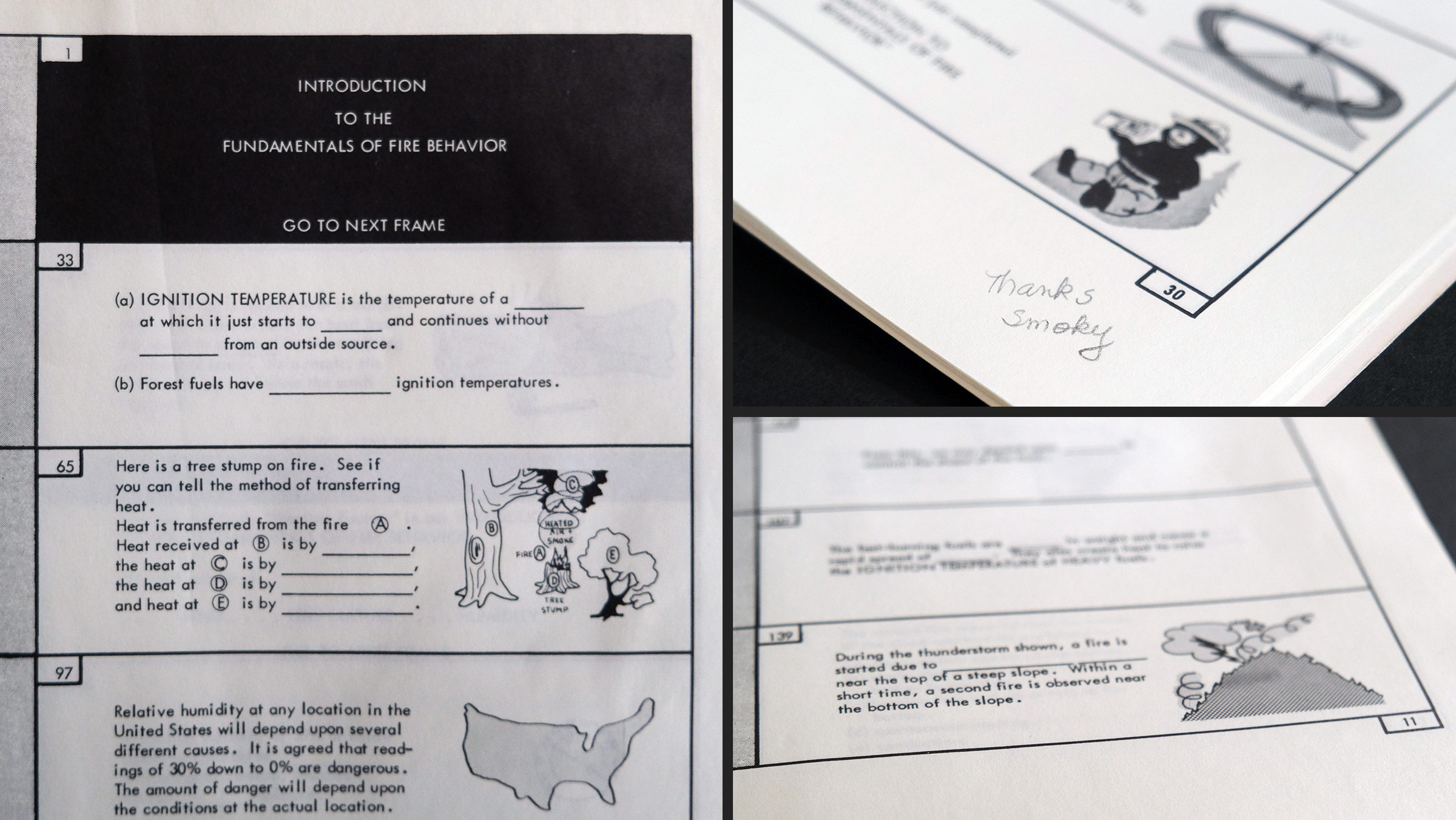 Workbook activities in Introduction to the Fundamentals of Fire Behavior: Programed Learning, A Powerful New Training Tool by the US Forest Service (1960s)