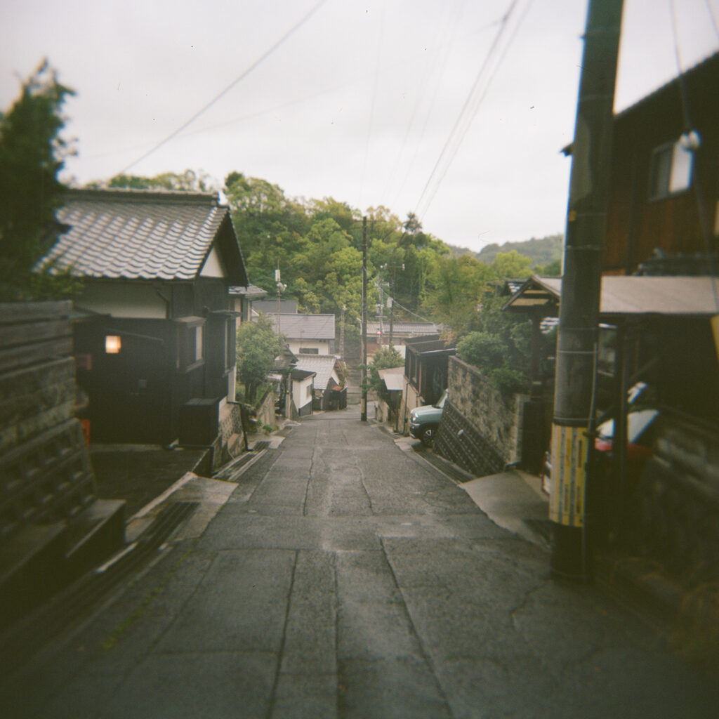 A quiet street scene on a hill in Naoshima, Japan