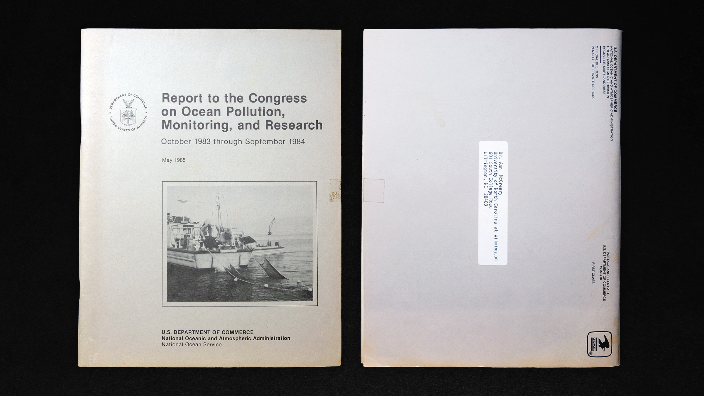 Cover and back of Review: Report to the Congress on Ocean Pollution, Monitoring, and Research: October 1983 through September 1984